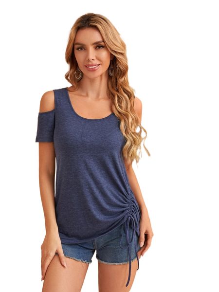 

drawstring ruched cutout tee g90s#, White