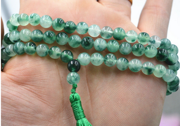 

natural 8mm jade buddhist aquamarine 108 prayer beads mala bracelet necklace, Silver