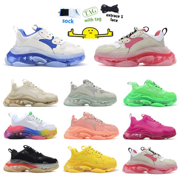 

new colorful rainbow 2022 running shoes man and woman triple s clear sole white beige neon green pink red