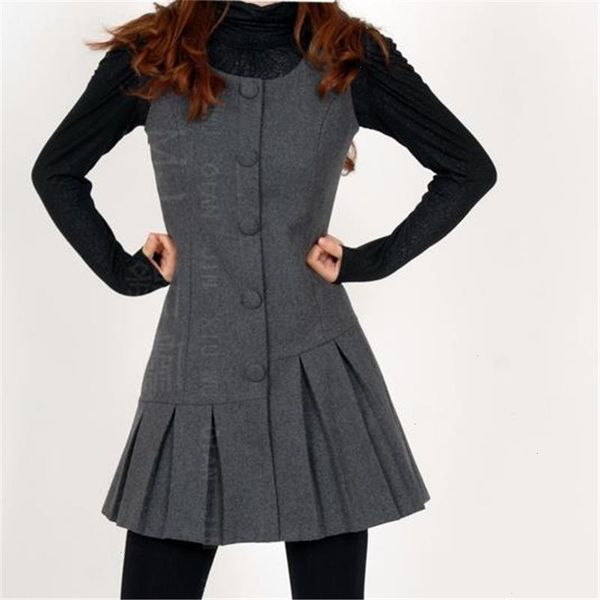 

woman spring solid o-neck sleeveless casual dresses knee-length 30 woolen thick female autumn hedging slim dress, Black;gray
