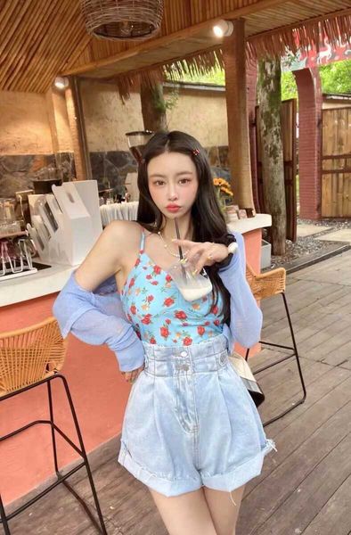 

high waist hip lift jeans shorts washing frilled skinny short pants summer denim women clothes t3, Blue