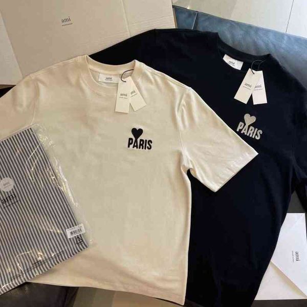 

designer[poison home fashion development correct version] ami2021 love peach heart loose short sleeve t-shirt for men and women, White