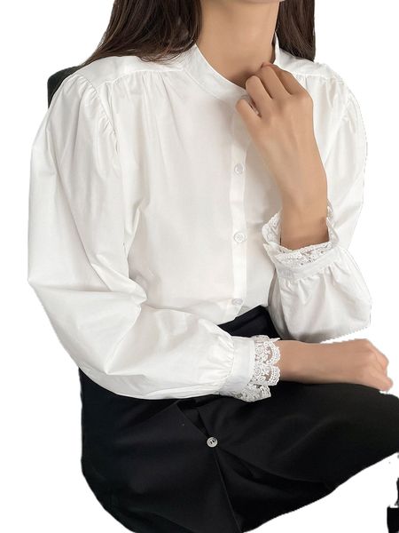 

dazy embroidered mesh detail bishop sleeve blouse 66lv#, White