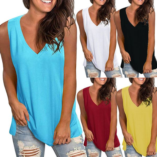 

women's tshirt summer loose v neck sleeveless t shirt casual solid color street fashion vest wear 230206, White