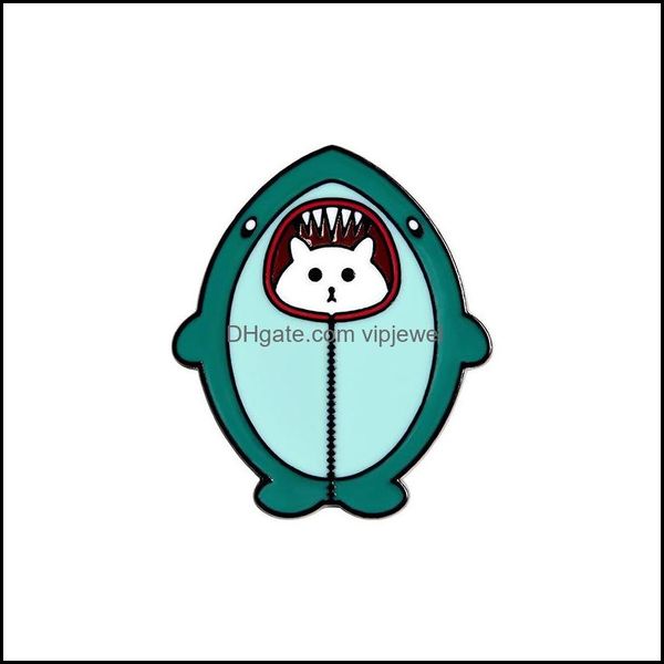 Spille Spille Gioielli Cartoon Student Cat In Shark Spilla Ciotola unisex Bacchette Gattino Smalto Cor Distintivi Borsa Cowboy Sciarpa Vestiti Animali