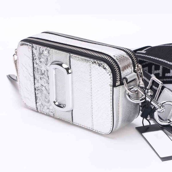 

camera shoulder bags women handbag sequin decoration leather designer crossbodybag female wide straps purses 220330