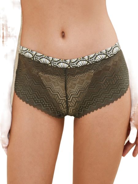

fabric graphic contrast lace panty d3rc#, Black;red