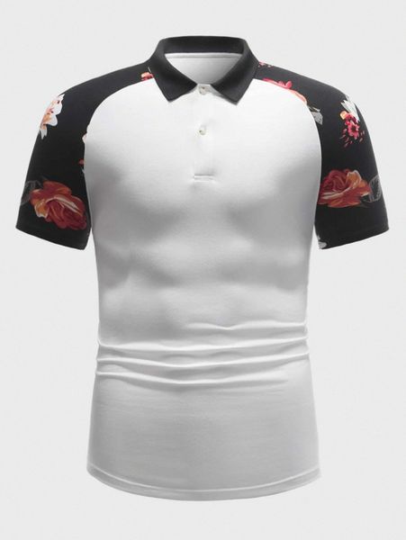 

men floral print button front polo shirt i6nw#, White;black