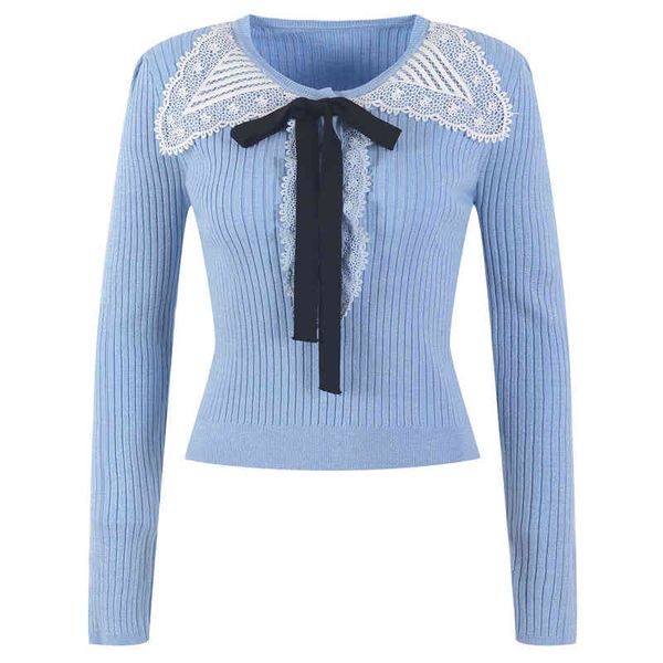 

women's knits tees white lace bow long sleeved sweater women's autumn winter slim fit gentle sweet style k5tz