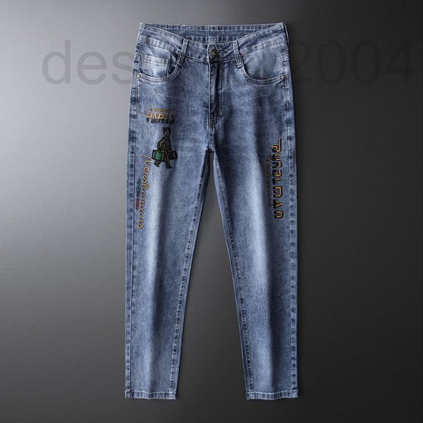 

men's jeans designer 2022 summer thin diamond studded jeans men's fashion brand youth embroidery drill casual leggings 5gt9, Blue