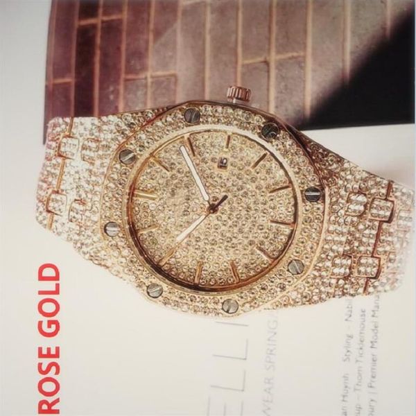 

ice out hip hop diamond watch 42mm women silver steel mens quartz watches relogio masculino284n, Slivery;brown