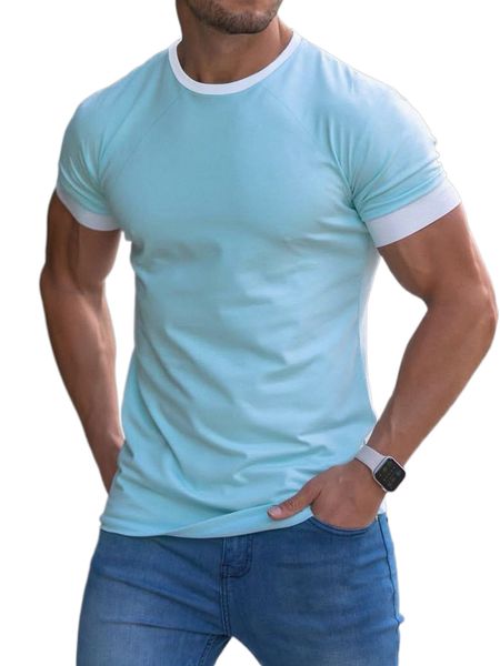 

men contrast trim high low hem tee a8g4#, White;black
