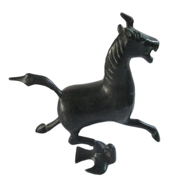 

ancient chinese bronze statue. the horse stepped the swallow, Black