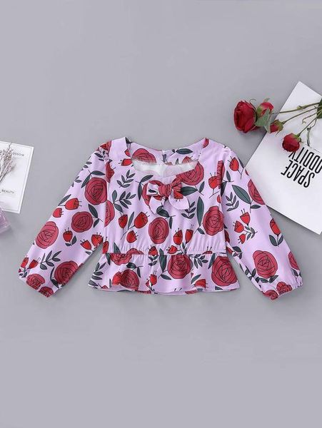 

toddler girls allover rose bow smock blouse she, White;black