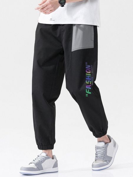 

men letter graphic drawstring waist pants a2p3#, Black