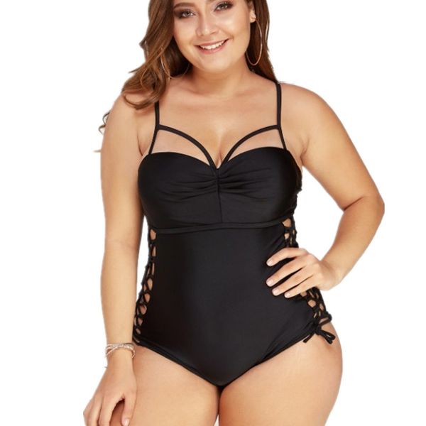 Damen sexy Mode Badeanzug Badebadwege Schwimmbeachbekleidung Siamese Schwarzfarbe Drucken Hollow -out Plus Size No BH U -BHURE Support Sommer Bikinis Bikinis