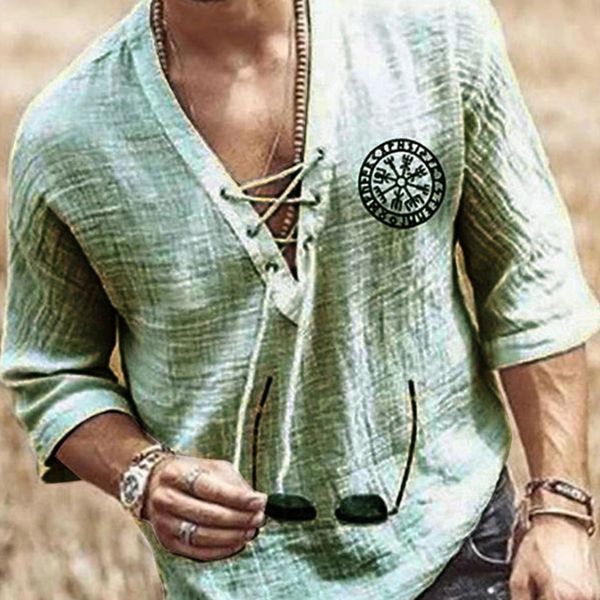 T-shirt oversize in lino da uomo scava fuori T-shirt estiva da uomo sexy con scollo a V profondo Abbigliamento da uomo Top in lino tinta unita casual 220704