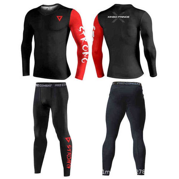 

new men's long sleeved sports running fitness training tights moisture wicking breathable quick drying printed suit, Gray