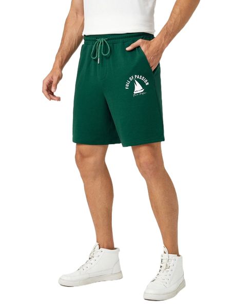 

men letter & sailboat print shorts i8m9#, White;black