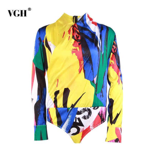 

print colorful jumpsuit for women lapel collar long sleeve slim fit jumpsuits female spring fashion clothing 210507, Black;white