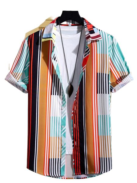 

men block striped shirt without tee i0j1#, White;black