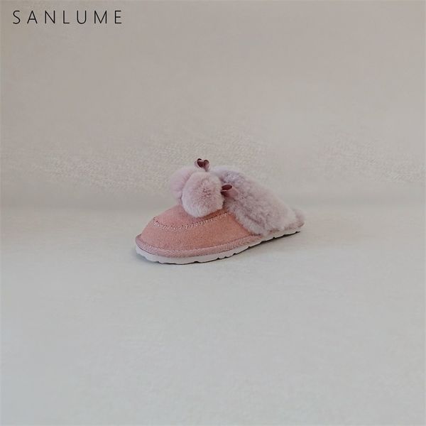 SANLUME Rosa Winter Flache Schuh Indoor Damen Hause Hausschuhe Echtes Leder Halten Warme Wolle Kuh Wildleder Bequeme Slip Auf Y201026