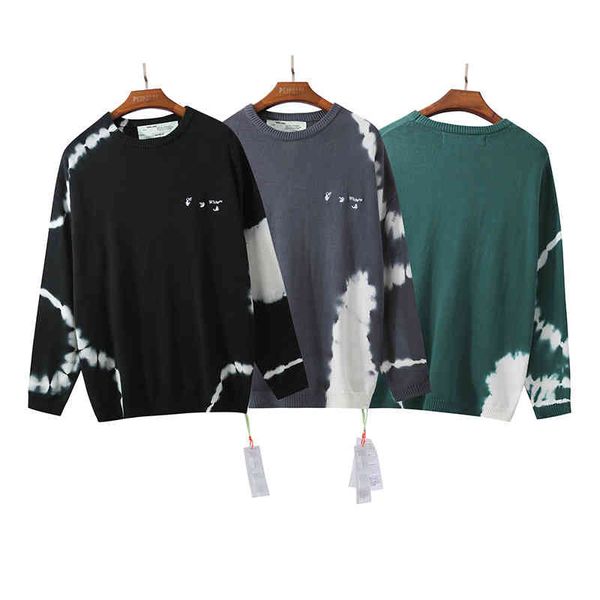 

men's hoodies sweatshirts chaopai autumn and winter off classic tie dyed embroidered knitted sweater for men women, Black