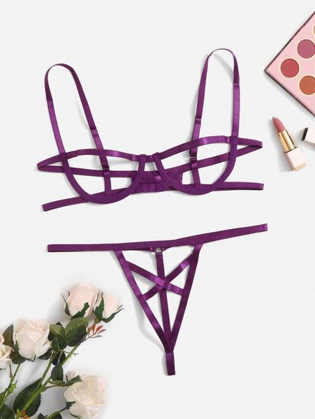 

cut-out underwire lingerie set 91m2#, Black;red