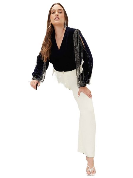 

motf premium plus velvet split sleeve bodysuit w1sk#, Black