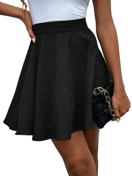 

high waist flare corduroy skirt h2zq#, Black