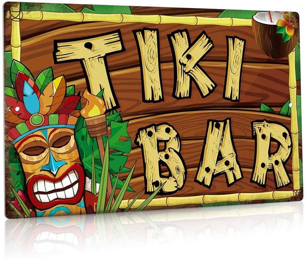 

tiki bar decor, retro outdoor wall sign for home bar, cafe pub, kitchen, restaurants, 12x8 inches aluminum metal sign - welcome