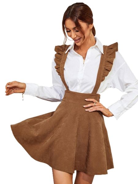

ruffle trim crisscross pinafore skirt without blouse j2wo#, Black