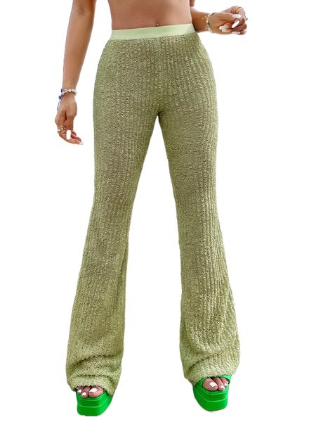 

high waist textured flare leg pants c0v7#, Black;white