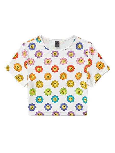 

x julias jottings floral print crop tee a7w1#, White