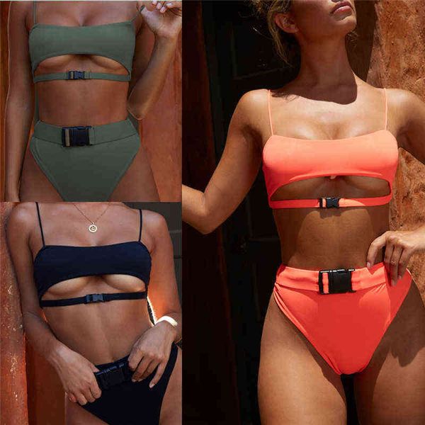 

designer women' swimsuit bikini high waist button bikini women' split swimsuit, Red;black