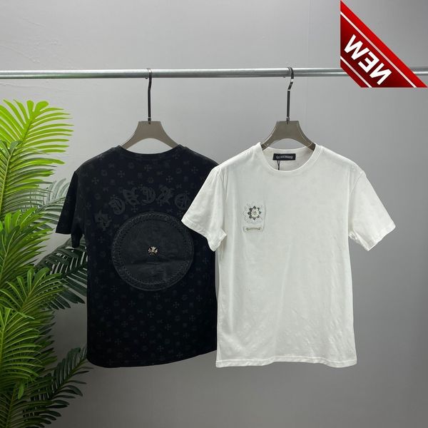 

50% off discount summer new ch crowe short sleeved t-shirt men's pullover cross sanskrit paste leather embroidery tide sign factory dir, White;black