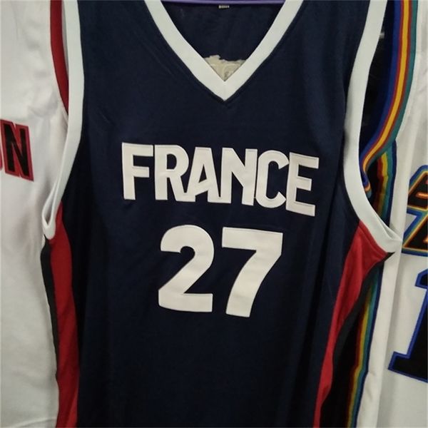 Nikivip echte Bilder WM-Team Frankreich Basketball-Trikot Frank Ntilikina 27 Evan Fournier benutzerdefinierte Trikots jeder Größenbezeichnung