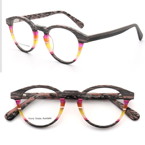 Moda de óculos de sol Fluxo mulheres grãos de madeira redonda moldura de óculos retro retro vintage óculos ópticos acetato rx óculos óculos de óculos listrados listrados