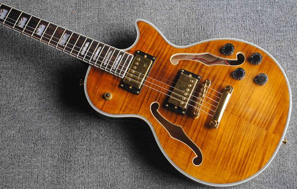 

custom electric guitar, musical instrument, sunset yellow, 2022, logo, color, wood, shape