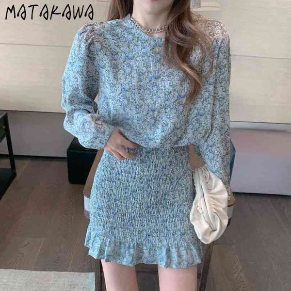 

chiffon floral dress puff sleeve round neck robe retro temperament mini dresses for women sweet ruffles vestidos 210506, Black;gray