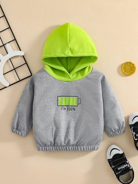 

baby color block geo & slogan graphic hoodie she, Black