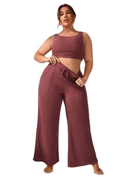 

plus solid knot front lounge set m1sm#, Black;white