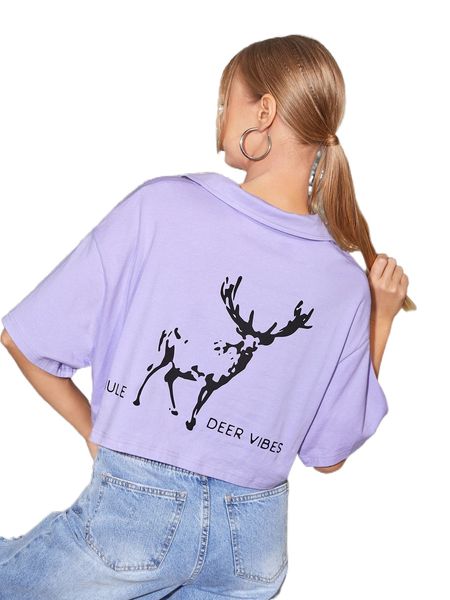 

x kinseyhkiss letter & deer print crop tee k3hq#, White