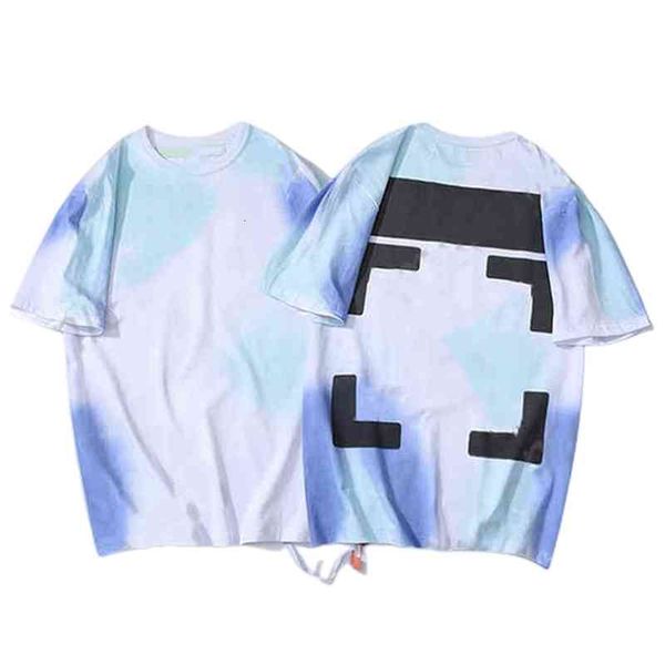 

off men's t-shirts tide brand style while new beijing limited tie dye rendering gradient male and female lovers arrow short, White;black