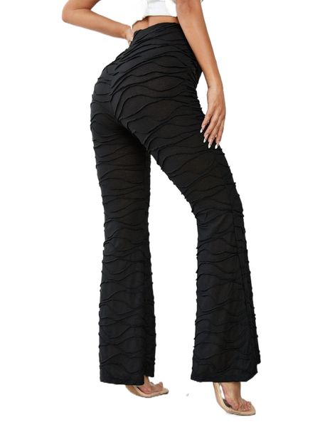 

high waist textured flare leg pants p03h#, Black;white
