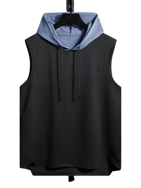 

men colorblock drawstring hooded tank x8kv#, White;black