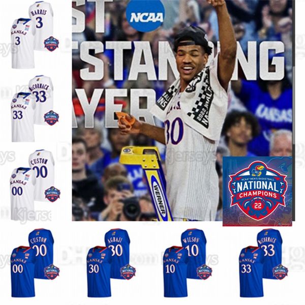 

2022 ncaa national champions kansas jayhawks basketball jersey ochai agbaji christian braun remy martin david mccormack mitch lightfoot jale, Black
