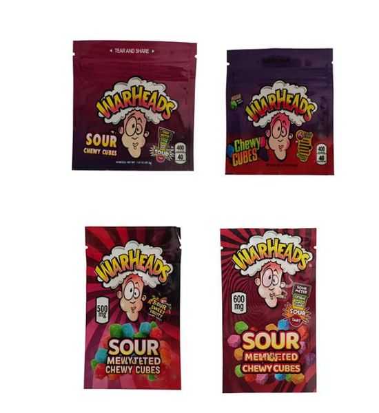 

warheads edible mylar packaging bags sour chewy cubes wowheads 3 side seal zipper smell proof in stock