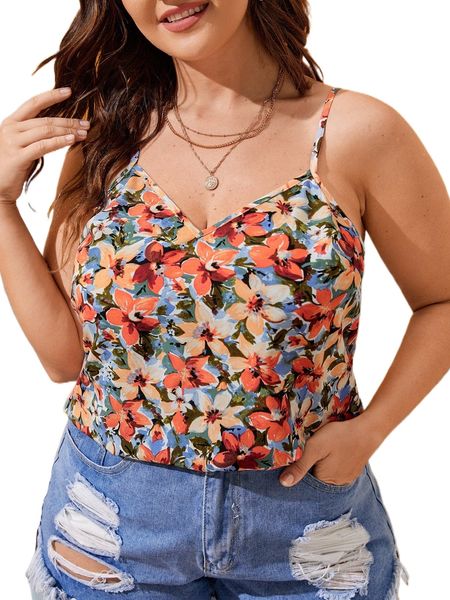 

plus allover floral print cami j41k#, Black