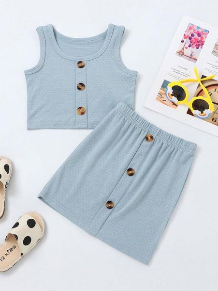 

little girl's fake button vest, coat and skirt she, White